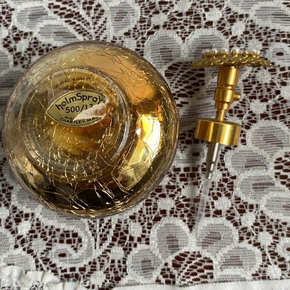 HolmSpray Perfume Diffuser Atomizer Gold Crackle Leaf with Pearl accents Patina - Picture 2 of 7